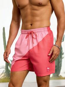 Zalmeno Men's Two-Tone Drawstring Waist Slanted Pocket Beach Shorts, Summer - Multicolor - View 4