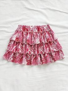 Soleia Minifalda de línea A con textura jacquard tejida blanca, cintura baja y volantes multicapa en el bajo, adecuada para fiestas, citas, San Valentín, fiestas, Pascua, Carnaval, Año Nuevo Chino, crucero de playa, escapada a la ciudad, temporada de bodas, té de la tarde, regreso a la escuela/graduación - Rosa - Ver 2