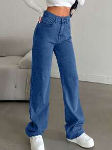 SHEIN Tall Jeans a vita alta a gamba dritta con lavaggio effetto neve per persone di alta statura