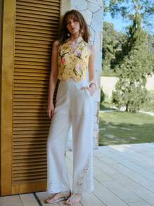 MOTF STUDIO FLORAL PRINT HALTER WAISTCOAT