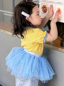 Dazy Kids قميص تي شيرت قصير الأكمام كاجوال بطبعة كرتونية ملونة للبنات، بطراز كوري، صيفي - أصفر - مشاهدة 4