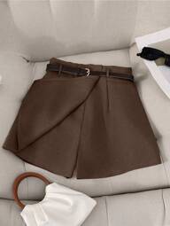 Franclia Damen Große Größen einfarbige elegante Gürtel Dekor Shorts, vielseitig einsetzbar für Arbeit, Pendeln, Party, Lässig, Sommer Shorts