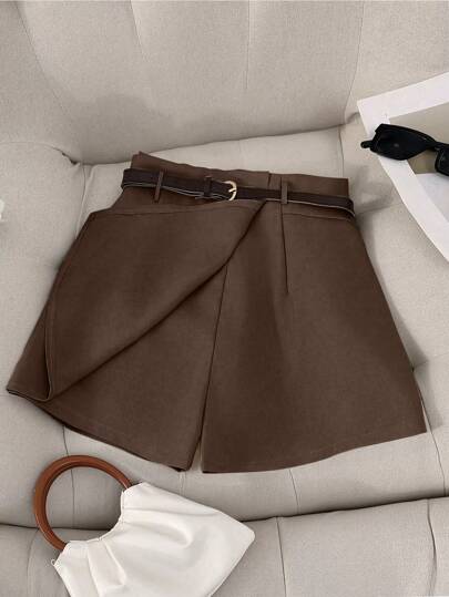 Franclia Pantaloncini eleganti da donna taglie forti con cintura decorativa, versatili per lavoro, pendolarismo, feste, casual, estate