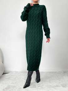 EURMUSE Women's Solid Color Long Sleeve Knit Dress, Suitable For Autumn/Winter,Petite - Dark Green - View 5