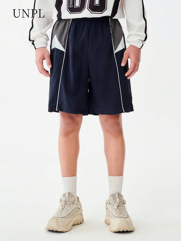 SHEIN Y2K Young Men's Personalized Casual Sports Shorts, Retro Sports Style Shorts That Show Long Legs And Are Super Comfortable