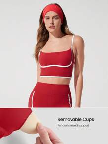 GLOWMODE Sutien sport lung FeatherFit™ bicolor, cu guler rotund, pentru yoga zilnic, cu impact redus