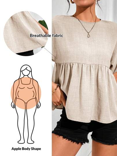 SHEIN Essnce Plus Size Women's Short-Sleeved Shirt, Summer Khaki Top,Summer Tops Funny Shirts Cute Summer Tops,Going Out Outfits Tropical