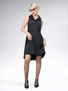 ROMWE Váy sơ mi cổ điển Gothic viền bất đối xứng dành cho nữ - màu đen - Xem 1