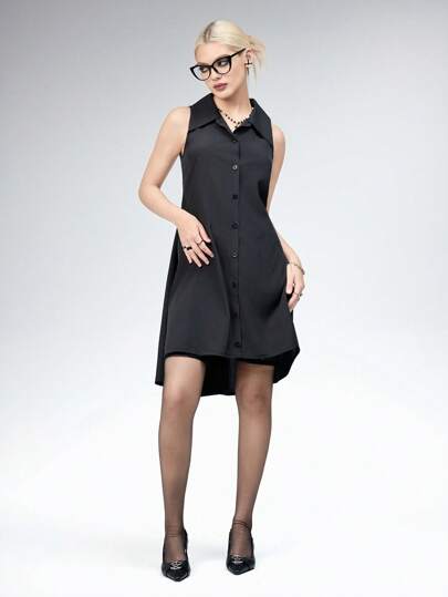 Goth Robe chemise à ourlet asymétrique gothique vintage pour femmes