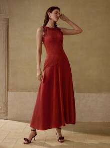 MOTF PREMIUM APPLIQUES A-LINE SLIM FIT DRESS - Redwood - View 4