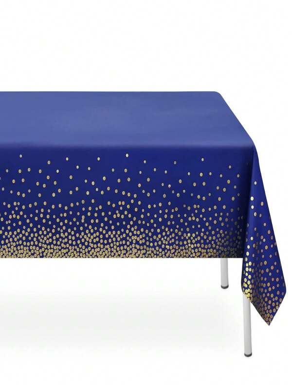 SHEIN 1 pièce Nappe de table en bleu marine et pois dorés, nappes de table en plastique bleu jetables pour fêtes, nappe de table rectangulaire imperméable pour camping, anniversaire, remise des diplômes, pique-nique