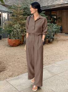 DAZY 2pcs/Set Elegant Women Blouse Top And Casual Trousers Set Fall/Winter - Camel - View 5