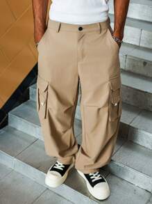 Manfinity Homme Men's Mature Casual Multi-Pocket Design Loose Cargo Pants Cargo Khaki Pants Men Khaki Pants Men Cargo Cargo Pants Men Baggy Men Cargo Pants Baggy Men Baggy Cargo Pants,Mature Casual Khaki Vintage Wide-Legged Loose Work Trousers For Men Are Suitable For Daily Leisure, Weekend Trips, Relaxed Work Environments For Music Festivals, Parties Or Semi-Formal Occasions. It Is An Indispensable Item In A Man's Wardrobe And A Great Gift For A Boyfriend Or Husband.