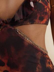 SHEIN BAE Women Sleeveless Halter Neck Hollow Lace-Up Asymmetrical Hem Ruffle Hem Summer Dress Woman S Summer Clothes Women Short Dresses Summer Women Summer Clothing,Dresses For Women Summer,Club Outfits Women Sexy, Halloween Clothes,Halloween Costume - Brown - View 5