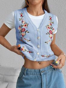 SHEIN Unity Women's Sweet Casual Versatile Flower Embroidered Vest, Suitable For Spring, Summer, Autumn - Multicolor - View 6