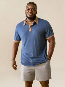 EASEVO Plus Size Men's Casual Slim Fit Short Sleeve Knit Polo Set, Suitable For Summer - Multicolor - View 1