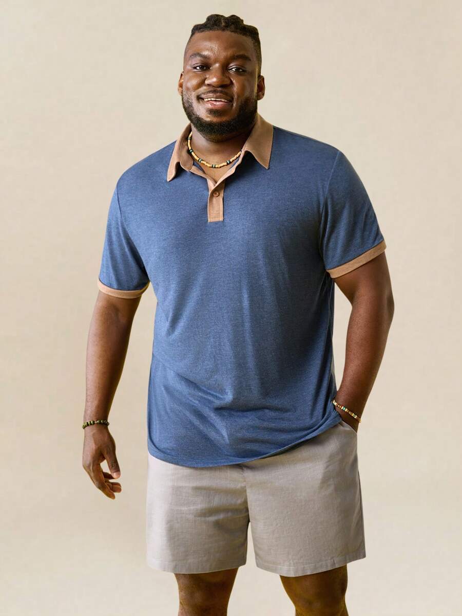 EASEVO Plus Size Men's Casual Slim Fit Short Sleeve Knit Polo Set, Suitable For Summer - Multicolor - View 1