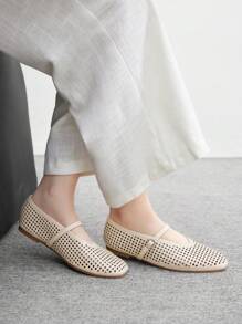 CUCCOO BIZCHIC Sepatu Flat Wanita Ujung Persegi dengan Potongan Laser untuk Natal dan Musim Semi - Aprikot - View 5