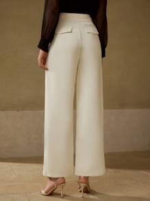 MOTF PREMIUM 不对称腰身阔腿西装裤 - 杏色 - 查看 3