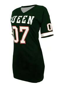 INAWLY Đầm thường ngày cổ chữ V in chữ cho nữ tay ngắn - màu xanh lá - Xem 3