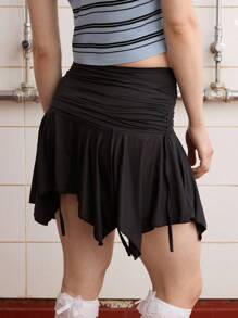 COUREZ Ruched Waist Water Mini Skirt , Summer For Women Y2K Vintage - Grey - View 6