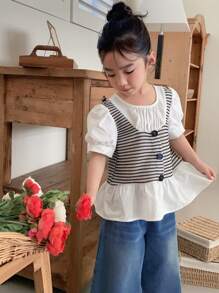 DAZY Blusa stile coreano per ragazze con maniche a sbuffo e balze, outfit estivi per ragazze