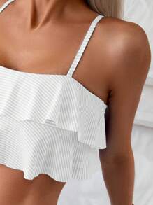 Swim Mod Set de 2 piezas de traje de baño para mujer, top de bikini tipo camiseta de color liso y Bottom de bikini triangular, simple y multifuncional