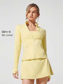 GLOWMODE FeatherFit™ Slim-It Streamline Performance Secure Pockets Zip Up Long Sleeve Jacket Low Impact Yoga Daily Valentine's Day - French Vanilla - View 1