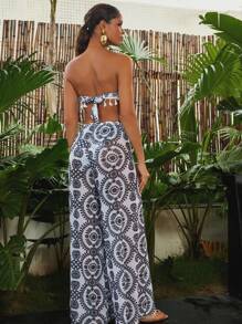 Swim Oasis Women All-Over Print Swimwear Set, Vacation Casual Swimsuit For Summer