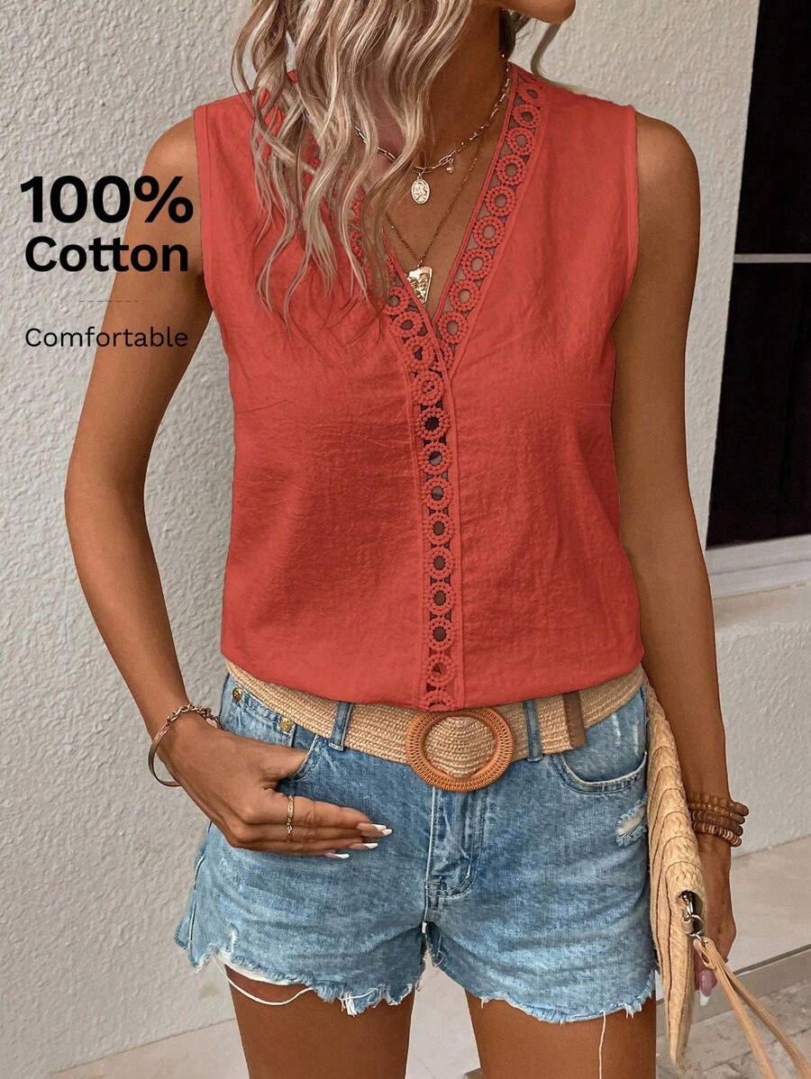 EMERY ROSE Guipure Lace Panel Sleeveless Blouse