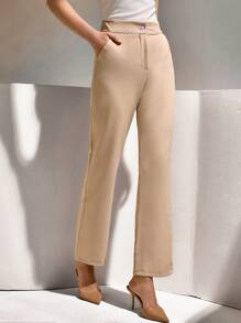 CLARA VERO Women Stripe Pattern High Waist Straight Pants - Beige - View 2