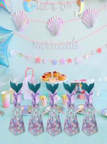 SHEIN 10Pcs Mermaid Party Boxes Favors Wedding Candy Boxes Paper Mermaid Boxes With Glitter Tail And Purple Bow Cookie Boxes For Shower Birthday Decorations