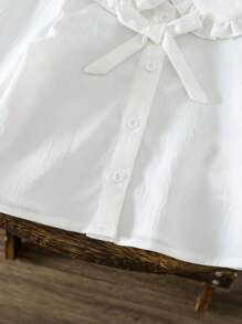 SHEIN Babygirl Cute Versatile Casual Preppy Style White Lace Collar Long Sleeve Blouse Fall Winter - White - View 3