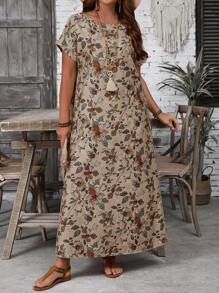 EMERY ROSE Robe de vacances décontractée à imprimé floral grande taille