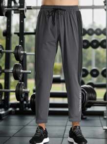 Gym Rark Men's Contrast Color Casual Letter Graphic Drawstring Waist Sports Pants Workout Clothes Running Pants Sweat Pants - Multicolor - View 3