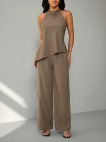 SHEIN PETITE Women Two Pieces Outfits For Daily Wear - Brown - View 5