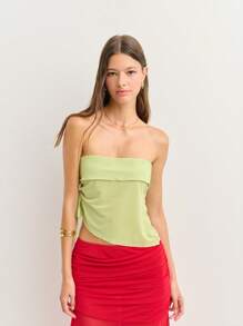 Nöista Bandeau Top With Ruched Side Tie And Lettuce Hem. Made From Soft, Stretchy Ribbed Fabric For A Slim, Flattering Fit. Perfect For Casual Outings Or Summer Looks .4th Of July - Green - View 2