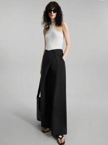 Ontre Pantaloni alla zuava avvolgenti con gamba ampia in tinta unita neri, abbigliamento estivo casual da donna, outfit casual femminili