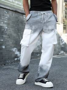 Manfinity EMRG Pantalones cargo de hombre con cintura con cordón, estilo casual con efecto tie-dye degradado - Blanco - Ver 5