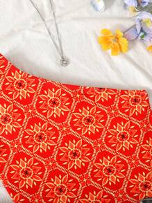 SHEIN Blusa de verano informal de estilo vintage para adolescentes con parte superior corta de tirantes con lazo y estampado floral