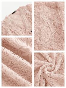 Anewsta 女士纯色 V 领牛奶丝镂空花卉喇叭袖 A 字腰连衣裙，优雅适合约会、度假、婚礼宾客、春夏季 - 粉色 - 查看 7