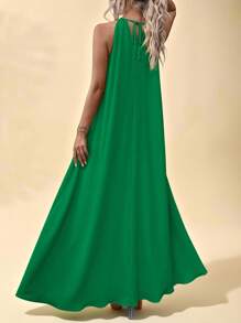 Vesra Vestido largo de verano minimalista de unicolor, sin mangas y con cuello abierto, estilo vacacional para mujer