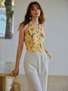 MOTF STUDIO FLORAL PRINT HALTER WAISTCOAT