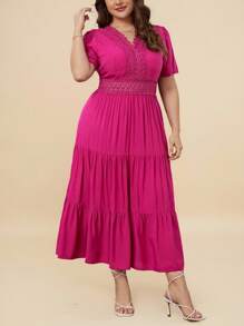 SHEIN VCAY Vestido con encaje bajo a capas - Rosa Fucsia - Ver 1