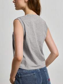 Airaco 女式纯色圆领休闲修身棉质吊带背心，夏季 - 灰色 - 查看 2