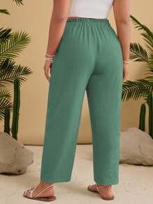 SHEIN VCAY Quần ống côn màu trơn thường ngày cỡ lớn - Màu xanh Bạc hà - Xem 2