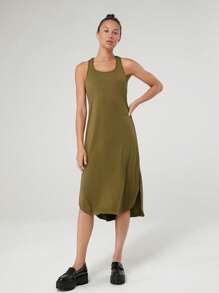 GLOWMODE 女士純色簡約無袖運動休閒連衣裙 - 橄欖綠 - 查看 7