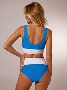 Avantive Women 2pcs Set Sleeveless Blue & White Swimsuit Surfing Outfit, Summer New Arrival - Blue and White - View 2