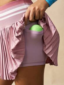 VARSITIE Contrast Striped Pleated Casual Sports Skort