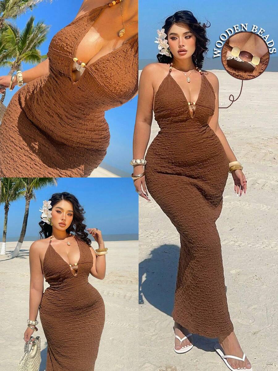 Sunnyshic Vestido de verano con estampado patchwork, corte evasé y cierre con botones - Multicolor - Ver 1